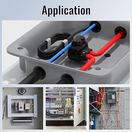 Black Electrical Cable Connectors 2 Port Insulated Multi Tap Connector 350MCM-6AWG Aluminum Wire Connector Single-Sided Entry 3/8" Allen Hex - 6 Pack