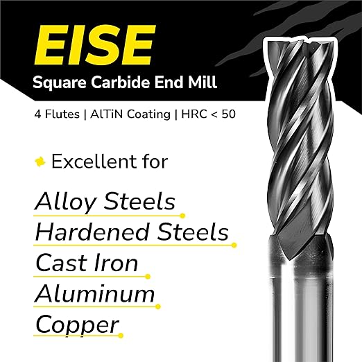 SPEED TIGER EISE 1/8" Carbide Square End Mill - 4 Flutes Milling Bits Set for Alloy Steels, Hardened Steels, Aluminum, Copper, Cast Iron, HRC 50 Deg AlTiN Coating, CNC Router Bits (3pcs)