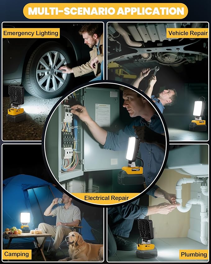 LIVOWALNY 2PCS LED Work Light Compatible with Dewalt 20V Max Battery, 70W 7000LM Battery Light 20V Cordless Tools, Portable Flood Flashlight with USB A & USB C Output Port, Low Voltage Protection