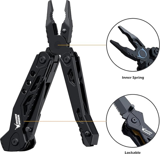 Rush Deer Pocket Knife - Folding EDC Multitool for Men, Small and Versatile Camping, Fishing, and Hiking Accessories Set (Black)