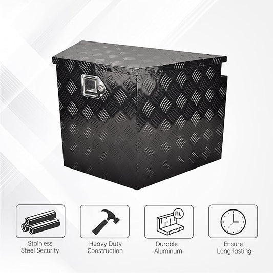 29'' Aluminum Utility Trailer Tongue Tool Box Utility Trailer Tongue Tool Box 5 Bar Tread RV Storage Organizer Trailer Storage Tool Box with Lock & Keys,Black (29''x16.5''x18'')