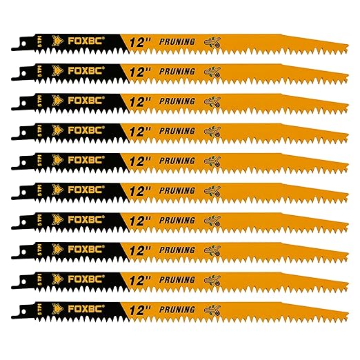FOXBC Wood Pruning Reciprocating Saw Blades, 12 Inch Pruning Saw Blades 5TPI for Tree Trimming, Wood Wet Cutting, 10-Pack