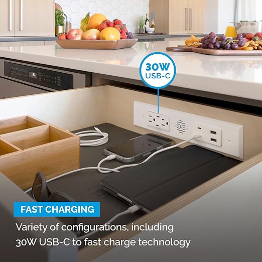 Docking Drawer Blade Duo in-Drawer Outlet, Integrated Safety Shutoff, (4) 30W USB-C, (2) USB-A & (2) 15 amp AC, Stainless Steel