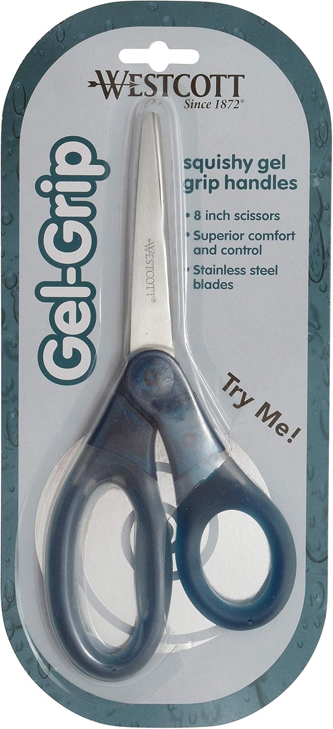 Westcott 8" Gel-Grip Multipurpose Scissors for Office and Home, Blue