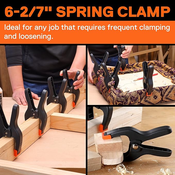 PONY 5-in-1 Strap Clamp with 4-Pack 6-2/7" Spring Clamps, Woodworking Frame Clamping Strap Holder, Rapid Acting Band Clamp