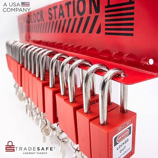 TRADESAFE Lockout Tagout Locks Station - Loto Station for Lockout Locks, Safety Padlock Rack with 20 Lock Out Tag Out Padlocks Keyed Different, 2 Keys Per Loto Lock