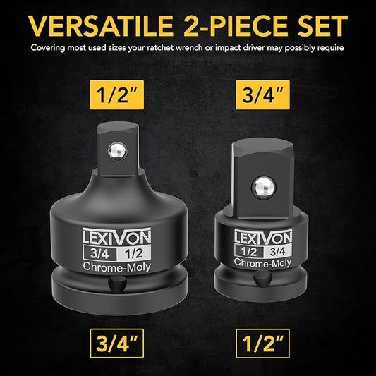 LEXIVON 1/2" & 3/4" Impact Socket Adapter, 2-Piece Set | 1/2" ~ 3/4" Reducer and Increaser Chrome-Moly Steel = Fully Impact Rated (LX-403)