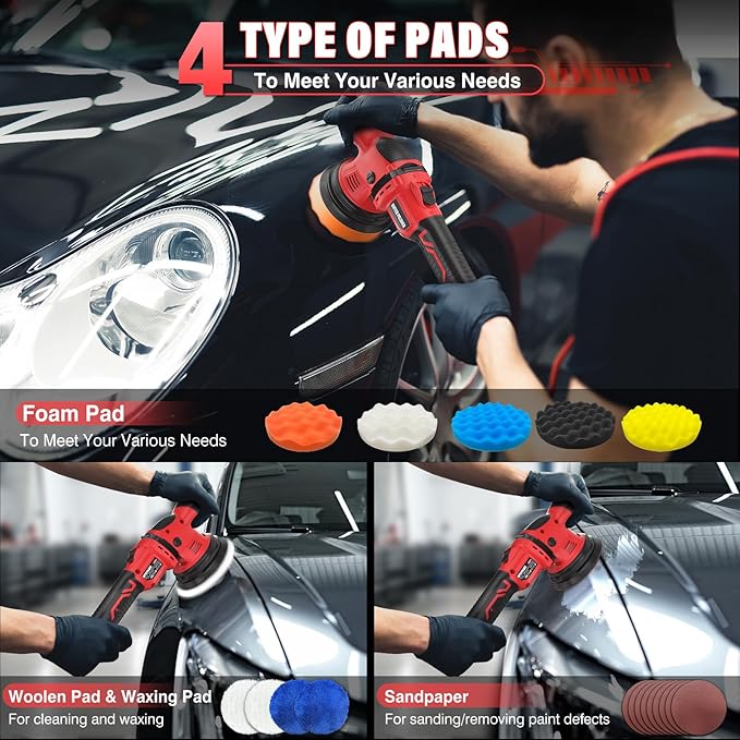 Cordless Buffer Polisher Kit for Milwaukee 18V/M18 Battery (No Battery), 6-Inch Orbital Car Polisher 6 Speed 1800??500 RPM, 17PCS Polishing Accessories, for Car Polishing/Waxing (Tool Only)