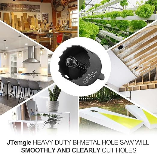 1-5/8 Inch Hole Saw with 9.1mm Triangle Shank Arbor, JTemgle Bi-Metal Hole Saw Heavy Duty Hole Cutting Tool for Cornhole Boards, Recessed Lights, Wood, Plastic, Drywall & Soft Metal