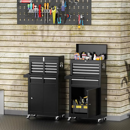 INTERGREAT Rolling Tool Chest, 5-Drawer Tool Box Organizer w/Lockable Wheels & Sliding Drawers & Detachable Top, Tool Storage Cabinet for Garage Workshop, Black