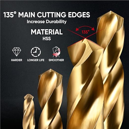 amoolo 9/64 Twist Drill Bit Set, 5Pcs Titanium HSS Hex Shank Impact Drill Bit Set for Metal, Steel, Wood, Plastic, Quick Change Design
