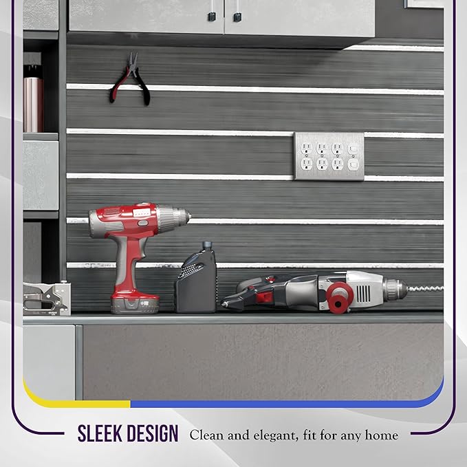 ENERLITES Duplex Receptacle Stainless Steel Wall Plate, Metal Corrosive Resistant Cover for Electrical Socket Receptacles, 4-Gang 4.50" x 8.19", 7724, 430 Stainless Steel, UL Listed, Silver