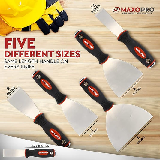 Professional Putty Knife Set Stainless Steel ??5Pcs Durable Putty Knife Scrapers for Drywall Spackle, Filing, Paint Scraping ??Puddy Knife Wall Repair Kit with Ergonomic Non-Slip Handle