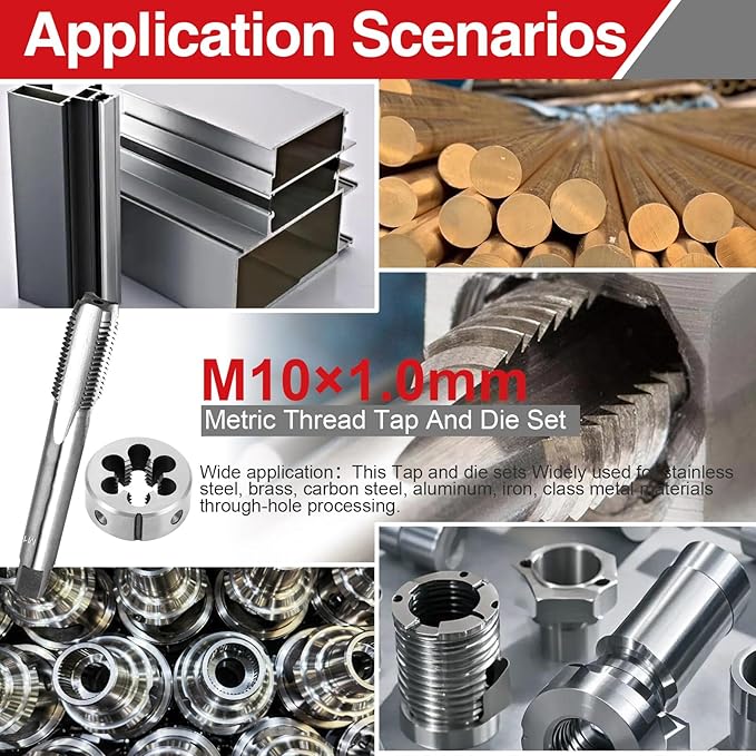 M10 x 1.0 Tap and Die Set, Metric Right Hand M10 x 1.0mm High-Speed Steel 6542 Right Hand Threading Tools, for General Metalworking and Maintenance on Equipment