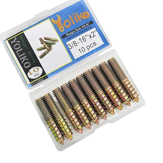 10 Pack 3/8-16 x 2 Inch Hanger Bolts Double Headed Bolts for Furniture Screws 50.8mm Length