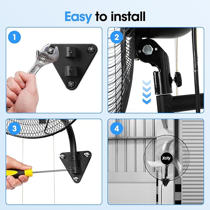 Xcity 18 Inch Metal Wall Mounted Fan, Max 4200 CFM High Velocity Industrial Wall Fan with 3 Speeds for Commercial, Greenhouse, Garage, Workshop, Residential