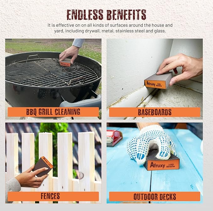 Professional-Grade Sanding Sponge 4-Pack with Gloves ??60/80/120/220 Grit, Wet Dry Hand Sander, Sand Paper Brick for Drywall Sanding, Wood Sanding