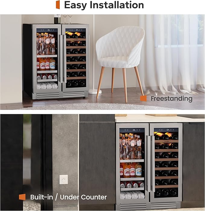 Ca'Lefort 30 Inch Wine and Beverage Refrigerator, 80 Can and 33 Bottle Wine Fridge Dual Zone 36-72째F, 3 LED Beverage Fridge Built in or Freestanding, Perfect for Home/Kitchen(6.00 cu.ft)