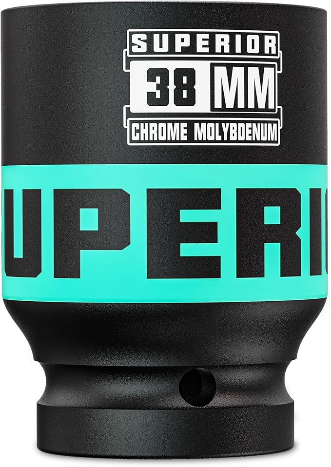 1" Drive Impact Socket, 38 mm Deep Socket, Metric Axle Nut Socket, 6 Point, CR-MO, Automotive, Truck Maintenance, Heavy Equipment Repair