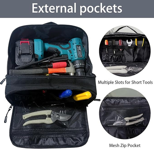 Tool Storage Bag,Portable Hand Tool Storage Organizer for Men, Tactical Range Bag with Anti-friction Bottom, Toolbag Organizer Multi-purpose Work Tote for Repairman, Carpenters, Handyman (Black)