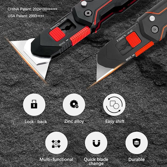 XW Folding Scraper Utility Knife,Heavy Duty Zinc Alloy Multi-functional Tool with 10 PCS SK5 Extra Replacement Blades