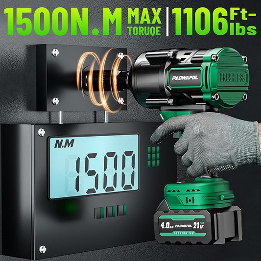 2026 New Upgrade 1500N.m(1106ft-lbs) Impact Wrench, High Torque 1/2 Impact Gun with 21V 2x4.0AH Battery, Fast Charger & 5 Sockets, 3500IPM Brushless Impact Driver for Home Car Truck Tires
