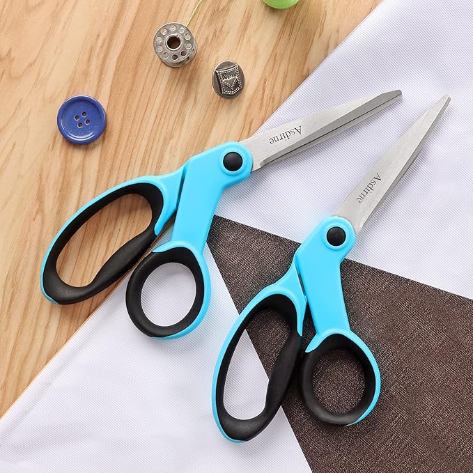 9" Fabric Scissors, Sewing Scissors with Sharp Stainless Steel Blade and Soft Handles, Great for Craft, Sewing, Office and All Purpose, 2 Pcs, Blue/Black