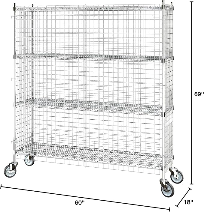 Commercial Grade NSF Listed Metal Wire Mesh Storage Chrome Mobile Security Cage Kit, 18" x 60" x 70", Perfect for Warehouse, Grocery Store, Restaurant, Dishroom