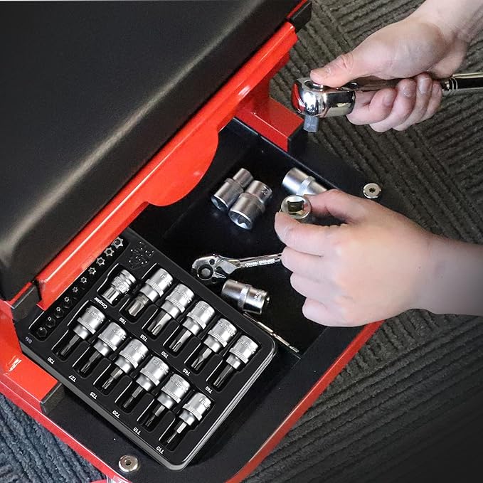 TOPLINE 34-Piece 1/4?? 3/8??Drive E-Torx Socket Set and Torx Bit Socket Set, with Storage case, Premium CR-V Steel, E4-E20, T10-T60, for Mechanic and Home Repair