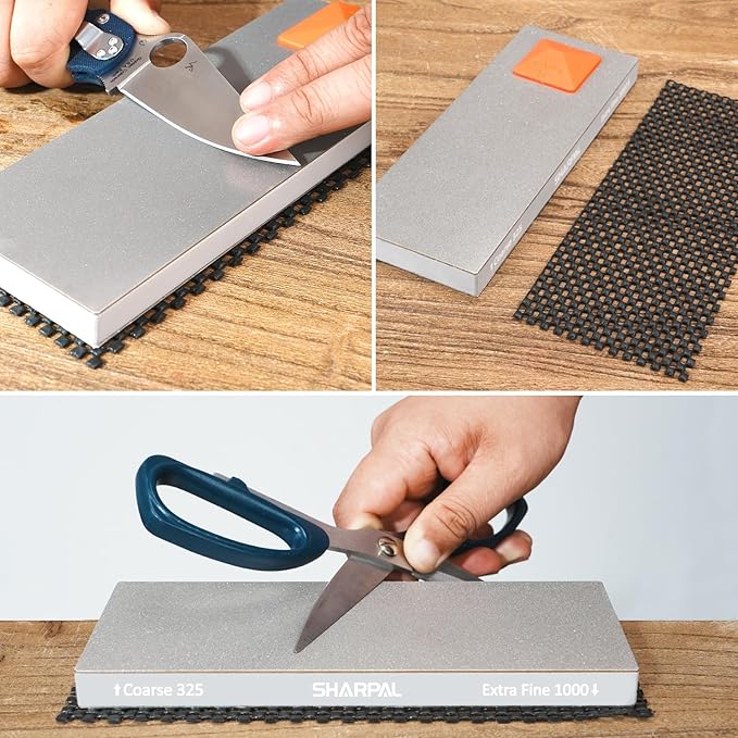 SHARPAL 168H Large 8" x 3" Dual-Grit Diamond Sharpening Stone ??Coarse 325 & Extra-Fine 1000 Grit Monocrystalline Diamond Whetstone, Professional Knife Sharpener with Anti-Slip Pad and Angle Guide
