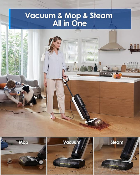 Tineco iFLOOR 5 Steam Wet Dry Vacuum All-in-one, Steam Mop Hardwood Floor Cleaner Great for Sticky Messes, 248??High-Temp Steam, Self-Cleaning with steam