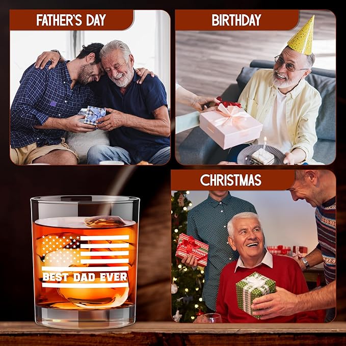 Christmas Birthday Gifts for Dad from Daughter Son - 11 oz Engraved Crystal Whiskey Glasses - Gifts for Dad Who Wants Nothing, Men Birthday Ideas