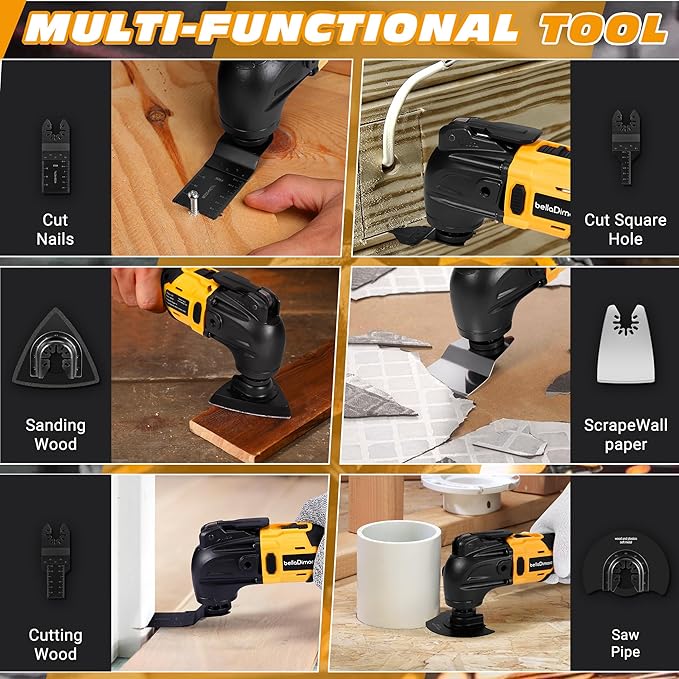 Cordless Oscillating Tool with DeWalt 20V MAX Batteries,6 Variable Speed Brushless Motor (6000-20000 OPM), 4째 Swing Angle, 23-Piece Accessory Kit for Sanding, Cutting & Scraping(Tools Only)