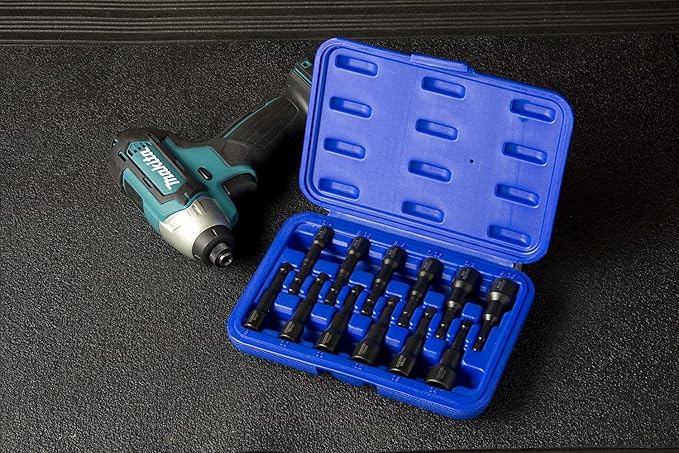 NEIKO 10250A Magnetic Hex Impact Nut Driver Set, 12-Piece Driver Bit Set for Drill, Cr-V Steel, 1/4" Quick-Change Hex Shank Nutsetters, Impact Rated SAE & Metric Master Impact Driver Socket Set