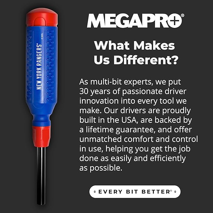 MEGAPRO짰 NHL짰 Team Edition Multi-bit Screwdriver | Officially Licensed NHL짰 Gear | Durable, Ergonomic, Pro-Grade Screwdriver (New York Rangers짰)