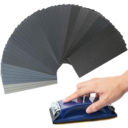 LotFancy Sandpaper 60 to 5000 Grit, 108PCS, 9 x 3.6??Dry Wet Sand Paper with Sanding Block, Silicon Carbide Sanding Sheet Assortment, for Automotive Metal Wood Furniture Polishing Finishing Buffing