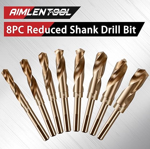 Reduced Shank Drill Bit Set, 8Pcs High-Speed Steel, 1/2??Reduced Shank Deming Large Drill Bit Set for Home DIY and General Building, Engineering, Woodworking with Indexed Storage case