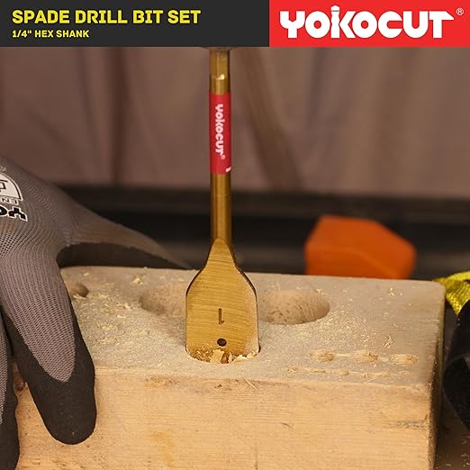 Spade Drill Bit Set, 6PCS Paddle Bits Set, 3/8"-1" Spade Bits with 1/4 Hex Shank, Wood Hole Cutter, Drill Bits for Wood