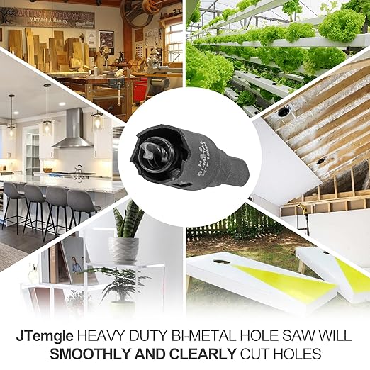 3/4 Inch Hole Saw with 9.1mm Triangle Shank Arbor, JTemgle Bi-Metal Hole Saw Heavy Duty Hole Cutting Tool for Cornhole Boards, Recessed Lights, Wood, Plastic, Drywall & Soft Metal