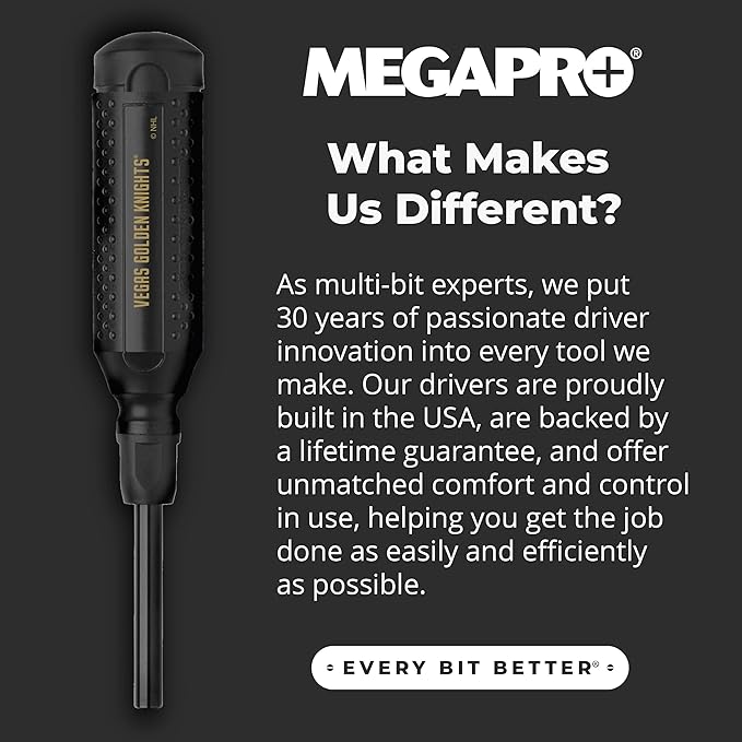 MEGAPRO짰 NHL짰 Team Edition Multi-bit Screwdriver | Officially Licensed NHL짰 Gear | Durable, Ergonomic, Pro-Grade Screwdriver (Vegas Golden Knights짰)