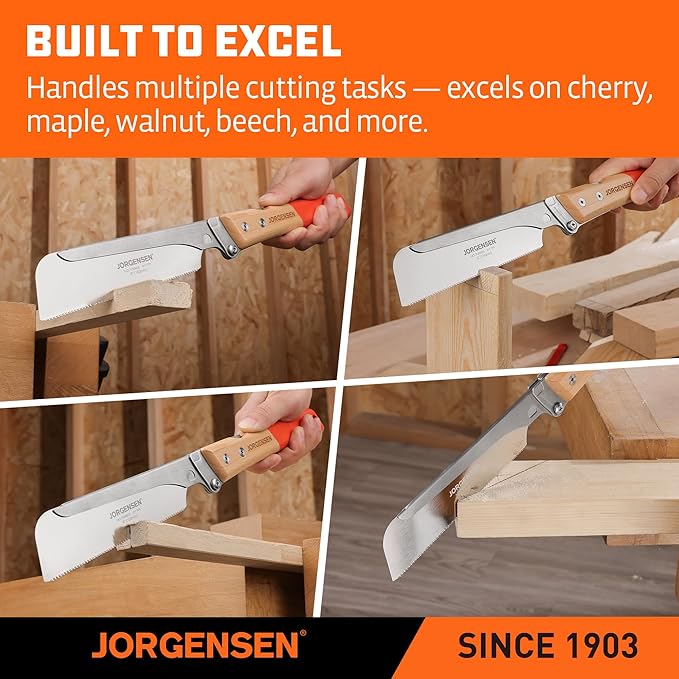 JORGENSEN Japanese Pull Saw, 6 Inch Pro Folding Dovetail Saw with Beech Wood Long handle, SK5 Steel Blade Tool-less Quick Change, 21TPI Cross Cut Woodworking Handsaw for Hardwood, Softwood