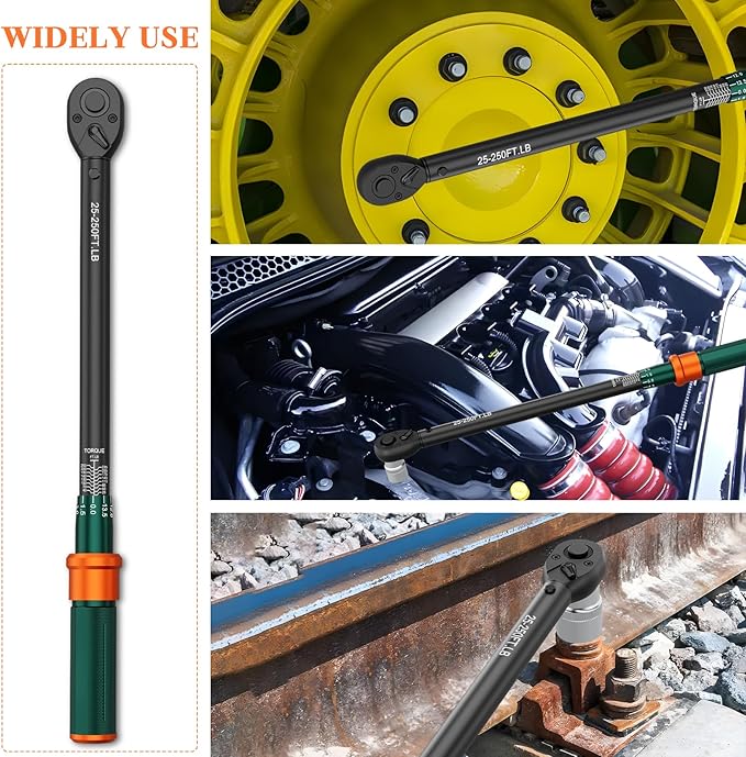 1/2-Inch Drive Click Torque Wrench, 25-250 Ft.Lb, 72-Tooth Dual-Direction Adjustable Torque Wrench, 짹3% High Precision for Car, Truck, Tractor, Heavy Machinery Maintenance