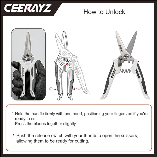 8" Scissors All Purpose, Heavy Duty, Multipurpose, for DIY Projects, Office, Production Lines, Pruning, with Protective Sheath (White/Gray)