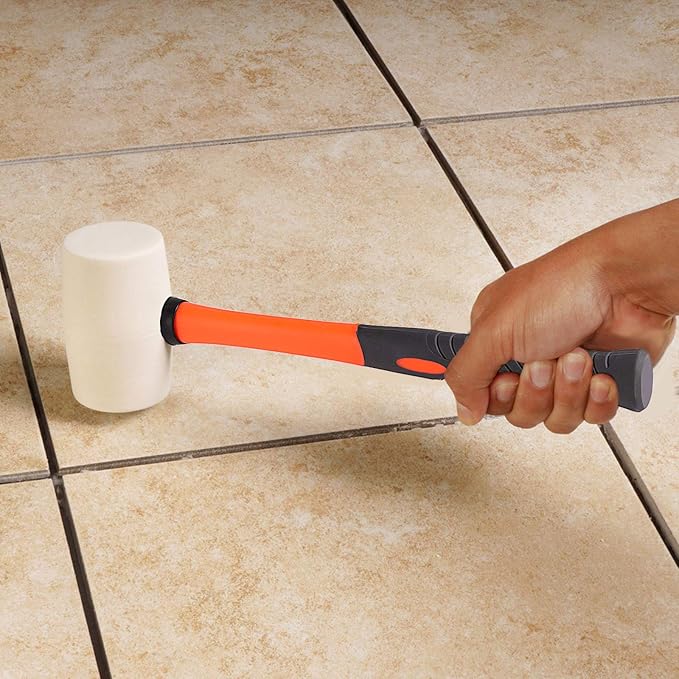 ZOENHOU 2 PCS 16 Oz White Rubber Mallet Hammer, Solid Mallet Head with Absorbing Fiberglass Handle, Rubber Hammer for Flooring, Woodworking, All Projects