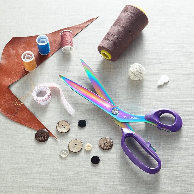 Stainless Steel Fabric Scissors, 10.5 Inch - Ultra-Sharp, Professional Titanium Coated Tailor Scissors for Clothing and Home