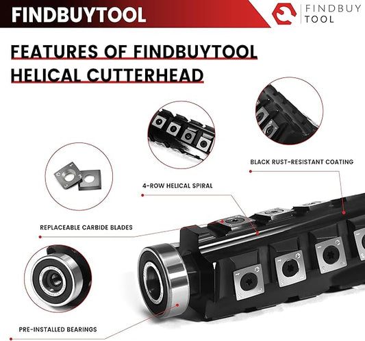 FINDBUYTOOL 13 Inch Helical Cutterhead for DeWalt Planer DW735 DW735X DW735-XE, 4 Rows for DeWalt Thickness Planer, Quiet & Efficient Upgrade Replacement Blade for DW735 Series Planer