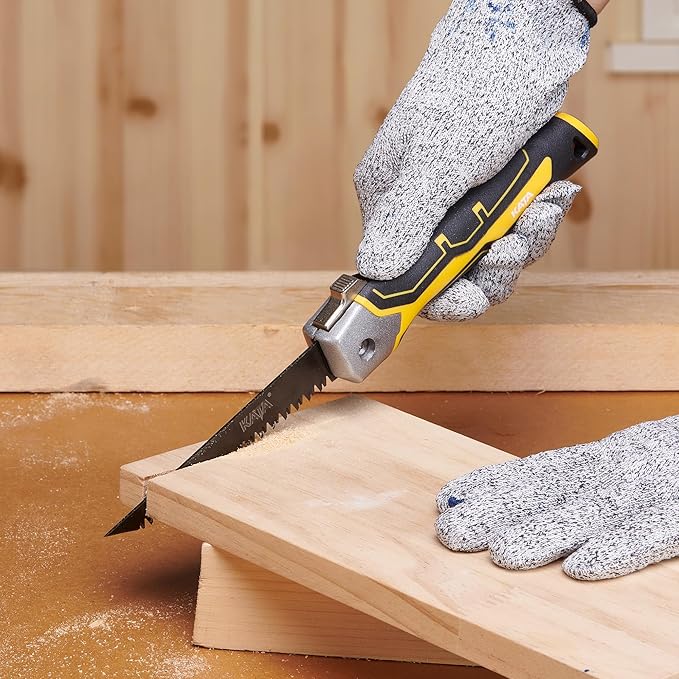 KATA Folding Jab Drywall Saw - Compact Hand Saw, Keyhole Sheetrock Opener with Soft Handle, 7TPI Triple Teeth 65Mn Steel Sharp Blade Hacksaw with Canvas Bag for Wallboard, Plywood, PVC Cutting