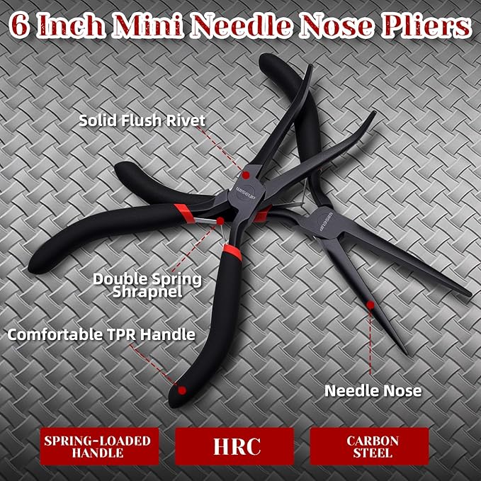 WISEUP 6" Mini Needle Nose Pliers Set竊?-Piece Small Long Reach Bent Needle Nose Pliers for Jewelry DIY Craft竊똓epair & Wire Wrapping