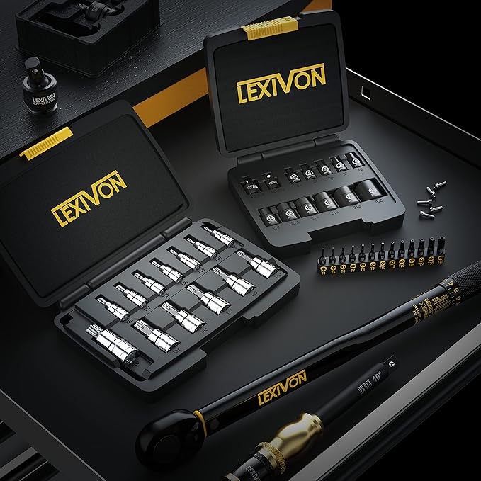 LEXIVON E-TORX Socket Set, Chrome Vanadium Alloy Steel | 13-Piece Female Star Socket E4 - E20 Set | Enhanced Storage Case (LX-147)