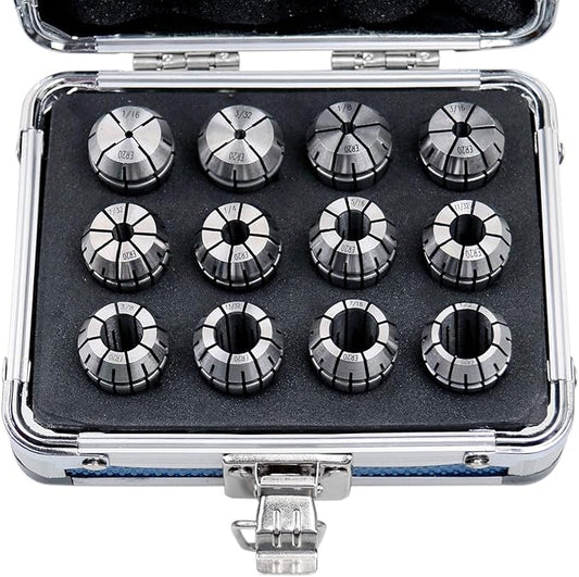 Accusize Industrial Tools 12 Pc Er-20 Collet Set, Size from 1/16'' up to 1/2'' in Fitted Strong Alunimum Box, 0223-0799